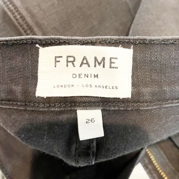 Frame Denim Le High Straight Feather Hem Cropped Jeans Ludlow Black 26 / 2 - Picture 3 of 11